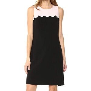 New Nine West Scalloped Cream Black Sleeveless Midi Dress